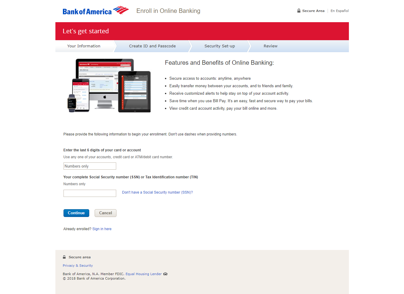 Bank of America Online Banking Enrollment