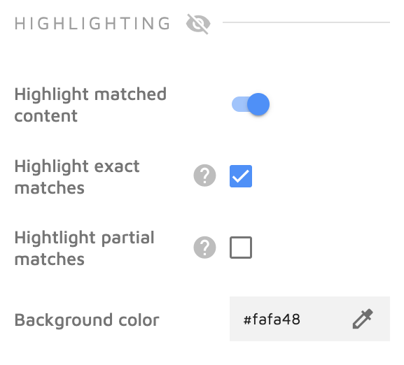 Highlighting settings