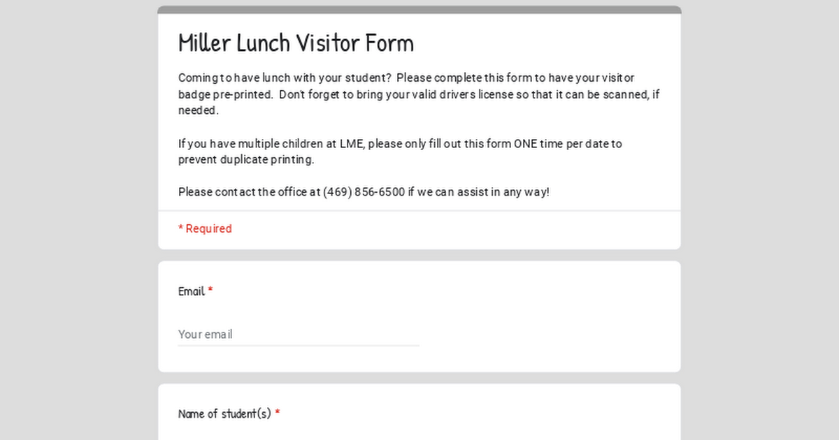 Miller Lunch Visitor Form