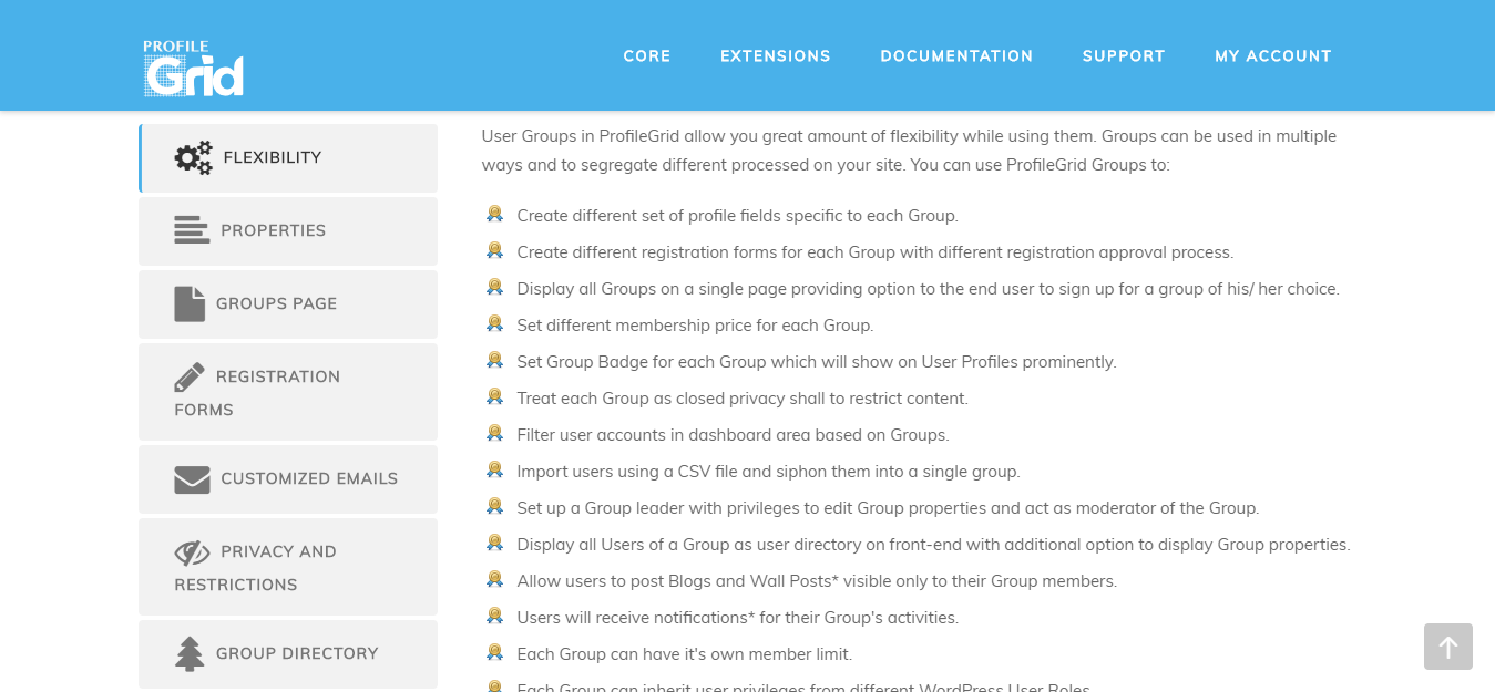 recursos de grade de perfil