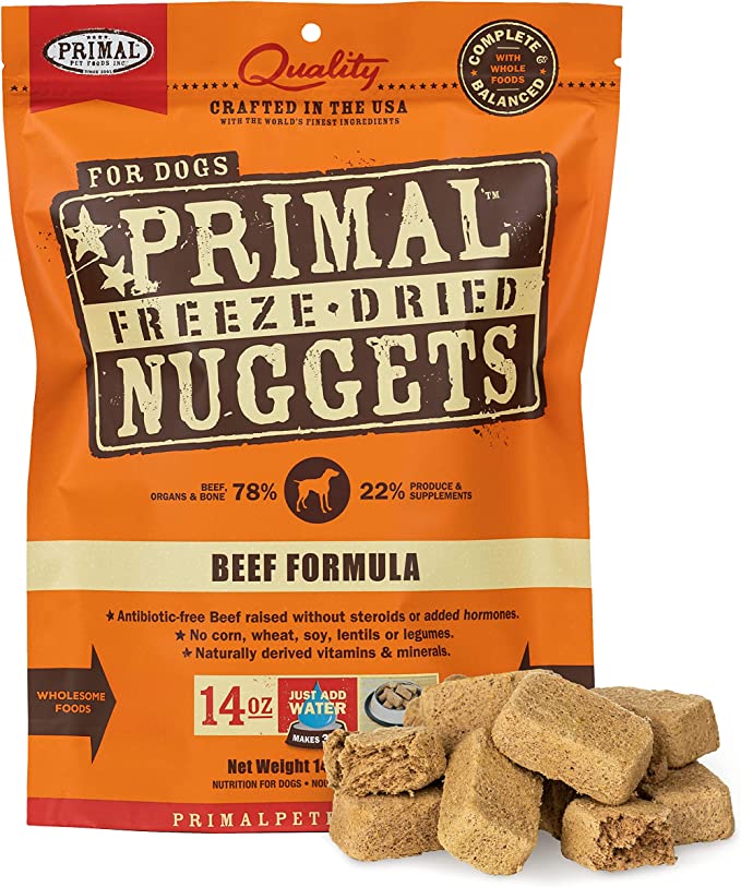 Primal Freeze Dried Dog Food Nuggets Beef Formula, Crafted in The USA Grain Free Raw Dog Food