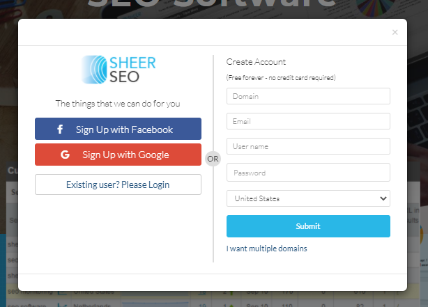 SheerSEO Fill Account Details