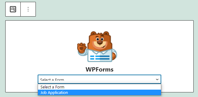 WPForms > Select a Form > Job application WordPress 