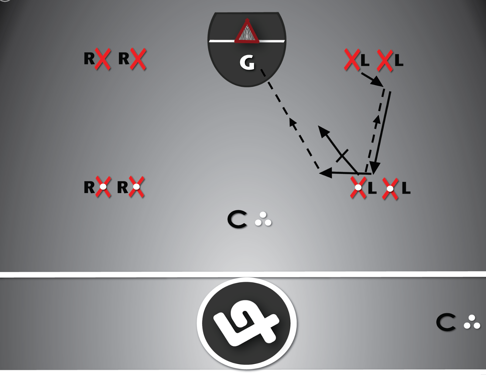 motion offense diagram of drill #5 which is called on-ball seal/screen (shooter)