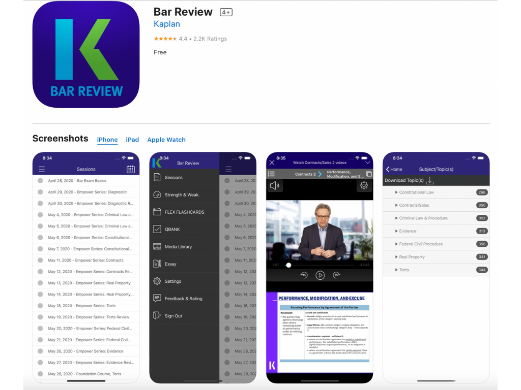Best apps for bar prep Kaplan Bar Review