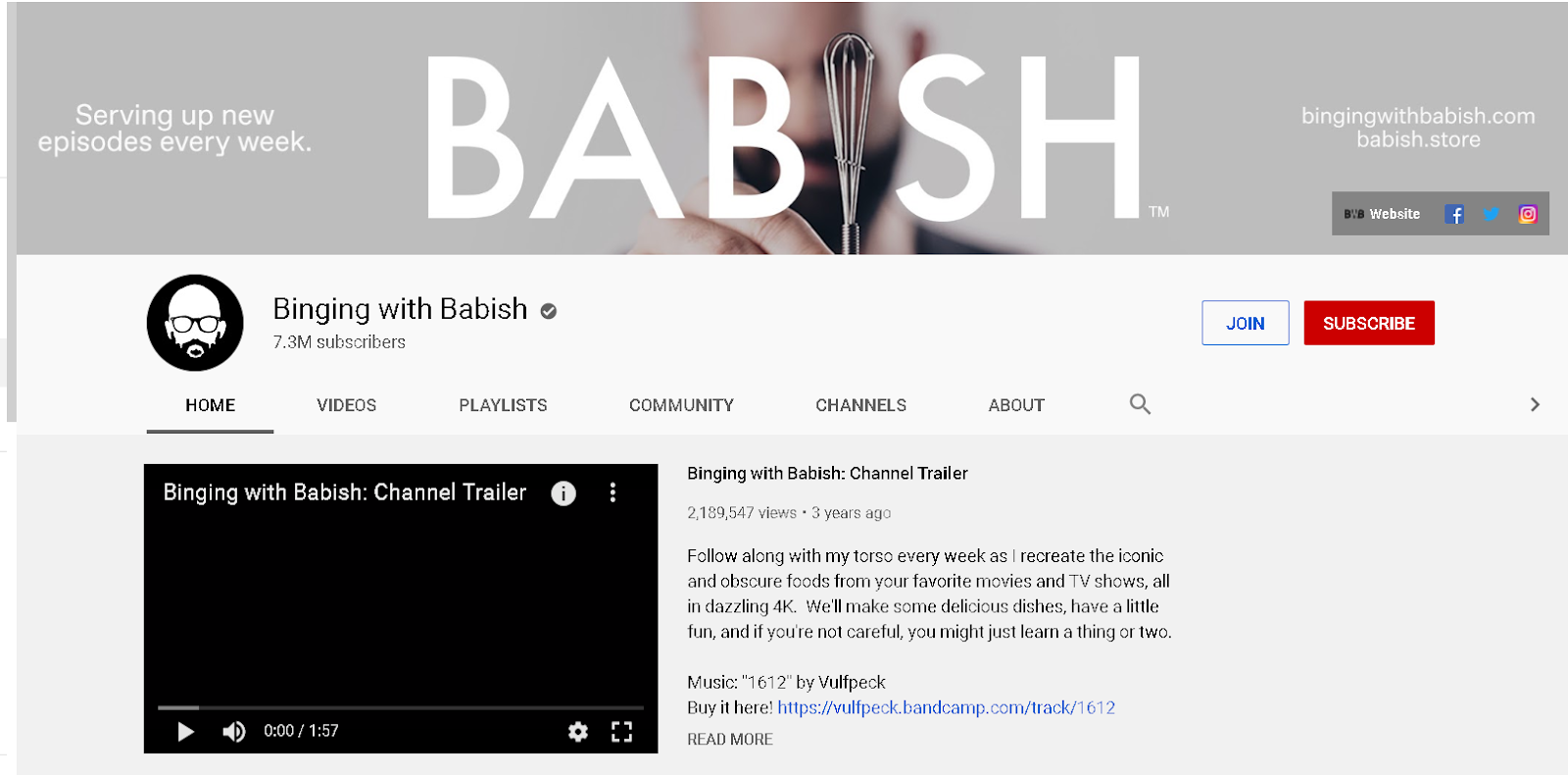 Binging with Babish Youtube channel