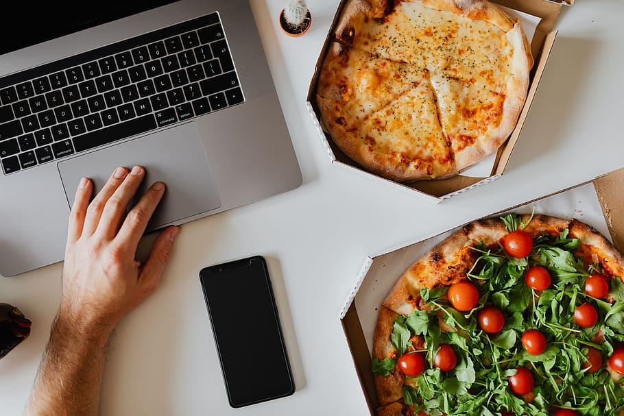 desk, pizza, workplace, office, workspace, indoor, work, homeoffice, home  office, fast food | Pxfuel