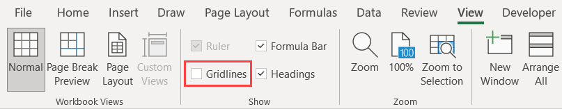 Uncheck the Gridlines checkbox in the View tab