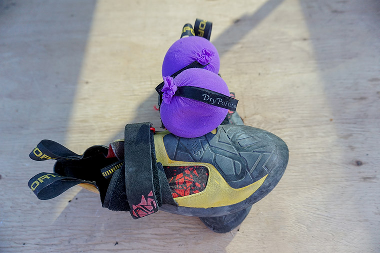 DryPointe Shoe Inserts on top of a pair of La Sportiva Skwama climbing shoes