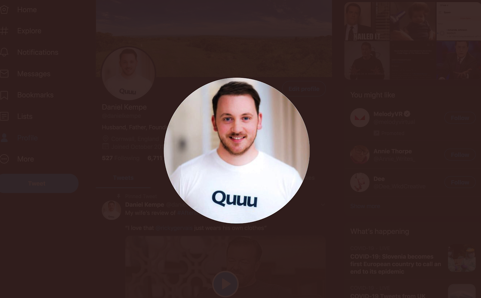 Daniel Kempe CEO of Quuu's Twitter profile image.