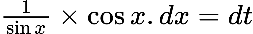 {"id":"14","code":"$\\frac{1}{\\sin x}\\times \\cos x.dx=dt$","font":{"color":"#000000","size":10,"family":"Arial"},"type":"$","ts":1600344072588,"cs":"Z2rsCRF9x4LTFV9oVq7blQ==","size":{"width":140,"height":18}}