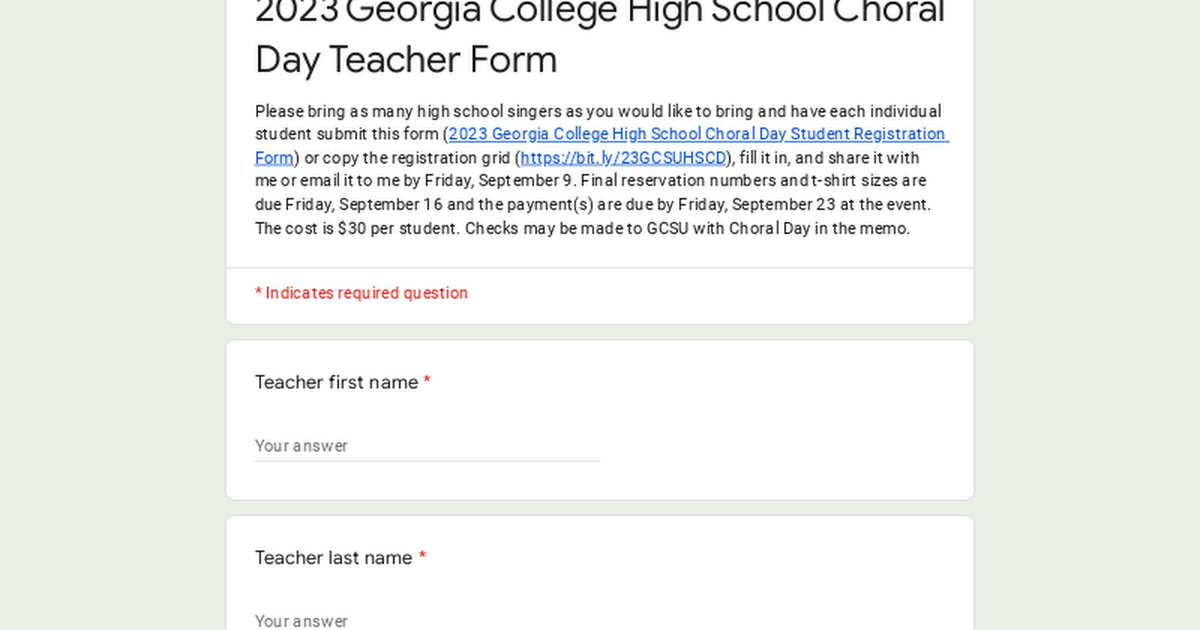 2023 Georgia College High School Choral Day Teacher Form