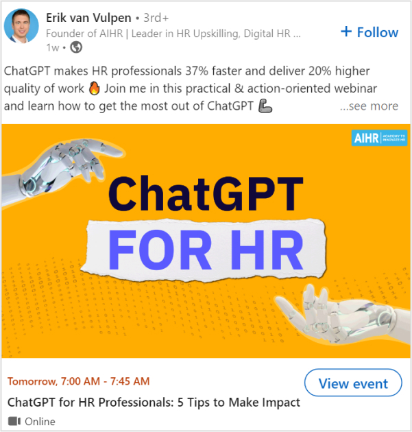 Erik Van recommending ChatGpt HR, a valuable AI tool. 