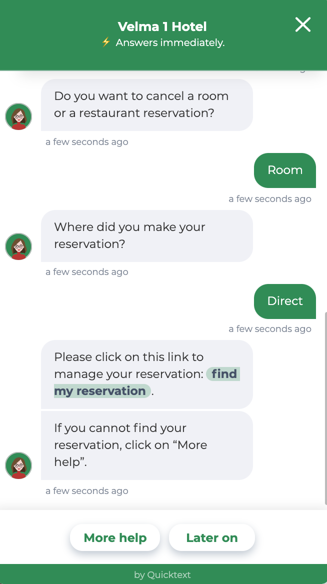 Hotel chatbot redirects OTA bookers to the OTA in the case of a room cancellation. 