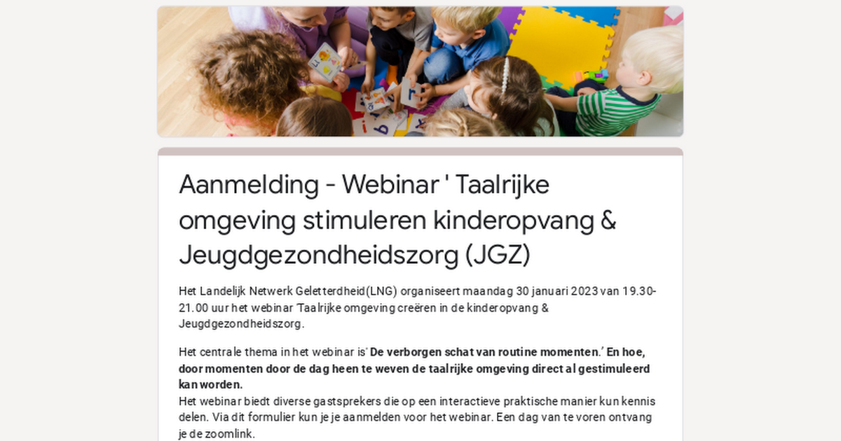 Aanmelding - Webinar ' Taalrijke Omgeving Stimuleren Kinderopvang ...