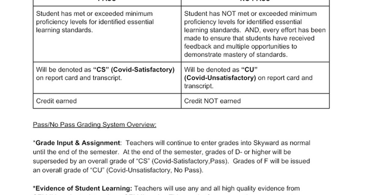 CHS Guidance for Grading - COVID-19