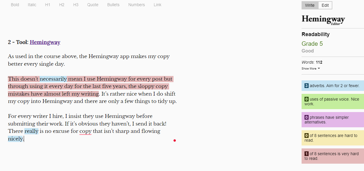 Hemingway editor