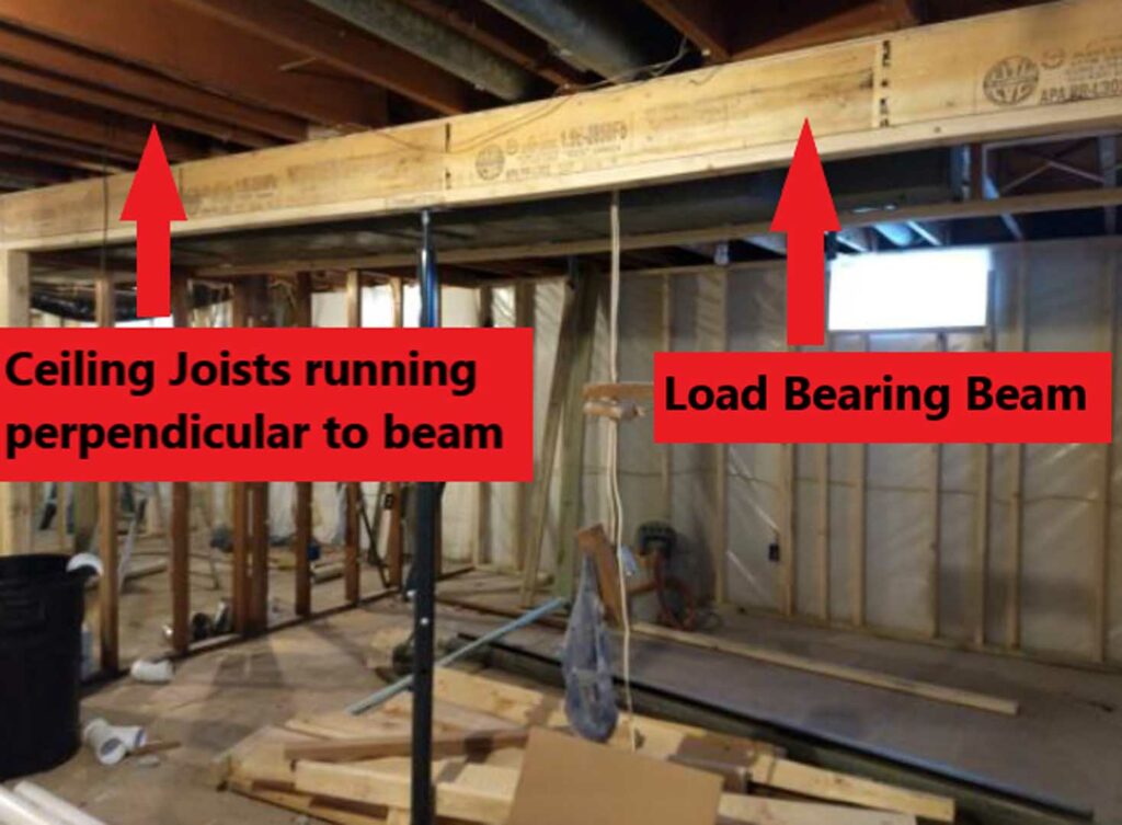 Ceiling joists and load bearing beam