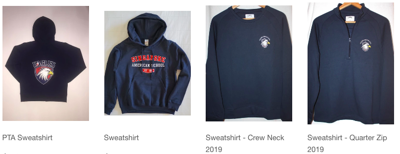 A list of approved SAS sweatshirts that may be worn over school uniforms during PE periods