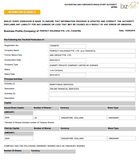 Singaporean company registration certificate 