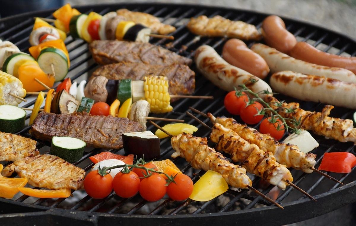 A picture containing food, indoor, dish, kabob

Description automatically generated
