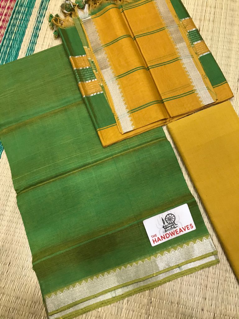 Mangalagiri Pattu Silver Zari Border Dress Material