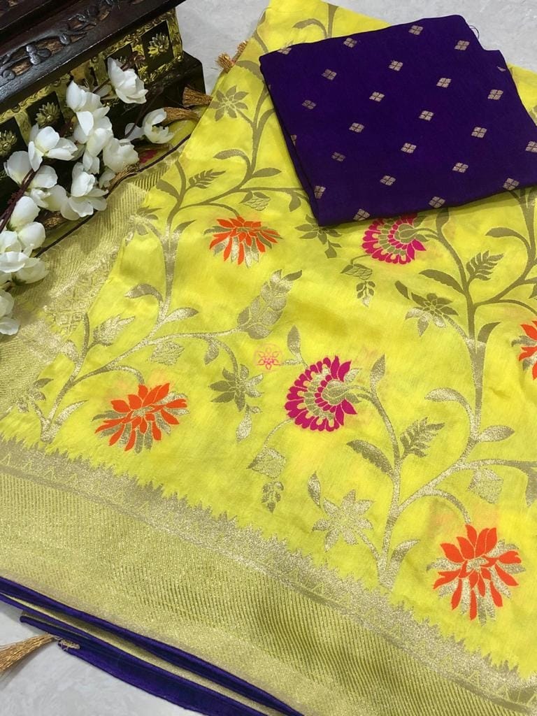 Banaras munga silk Meena weaving allover saree