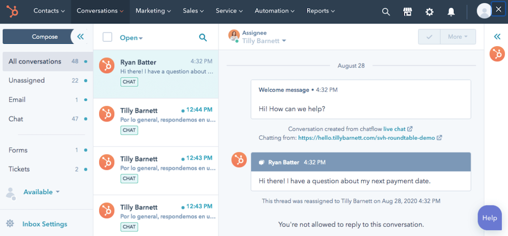 Customer service CRM from HubSpot.