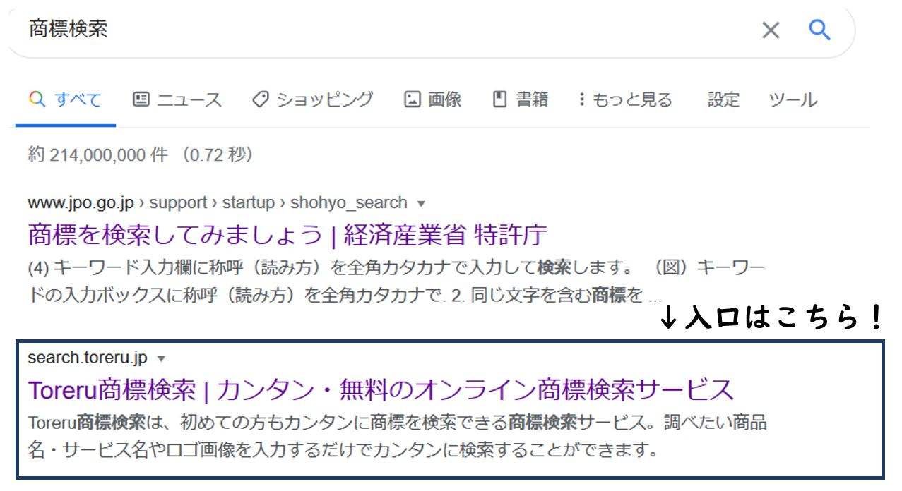 Toreru商標検索への入口（Google検索）