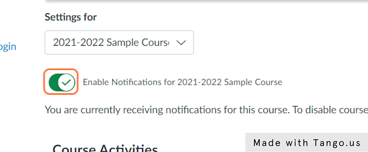 Optional:  Click on to Enable or Disable Notifications for a specific course.
