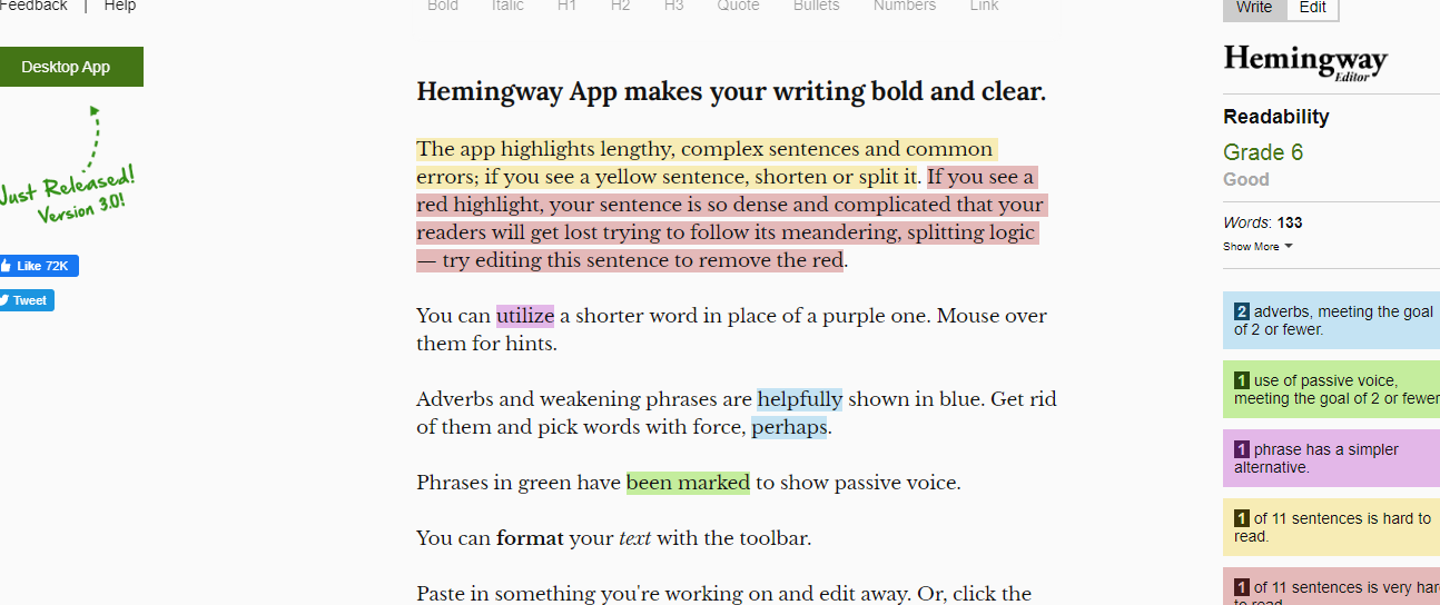 hemingway app content writing tool