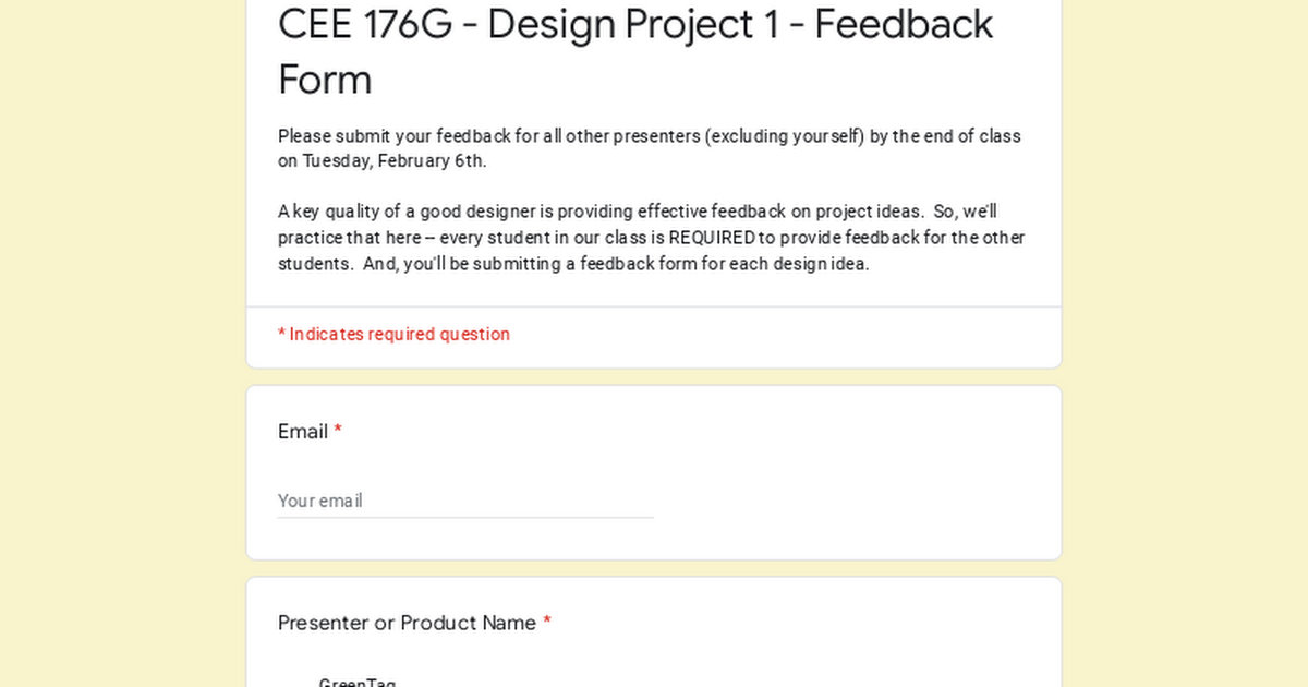 CEE 176G - Design Project 1 - Feedback Form