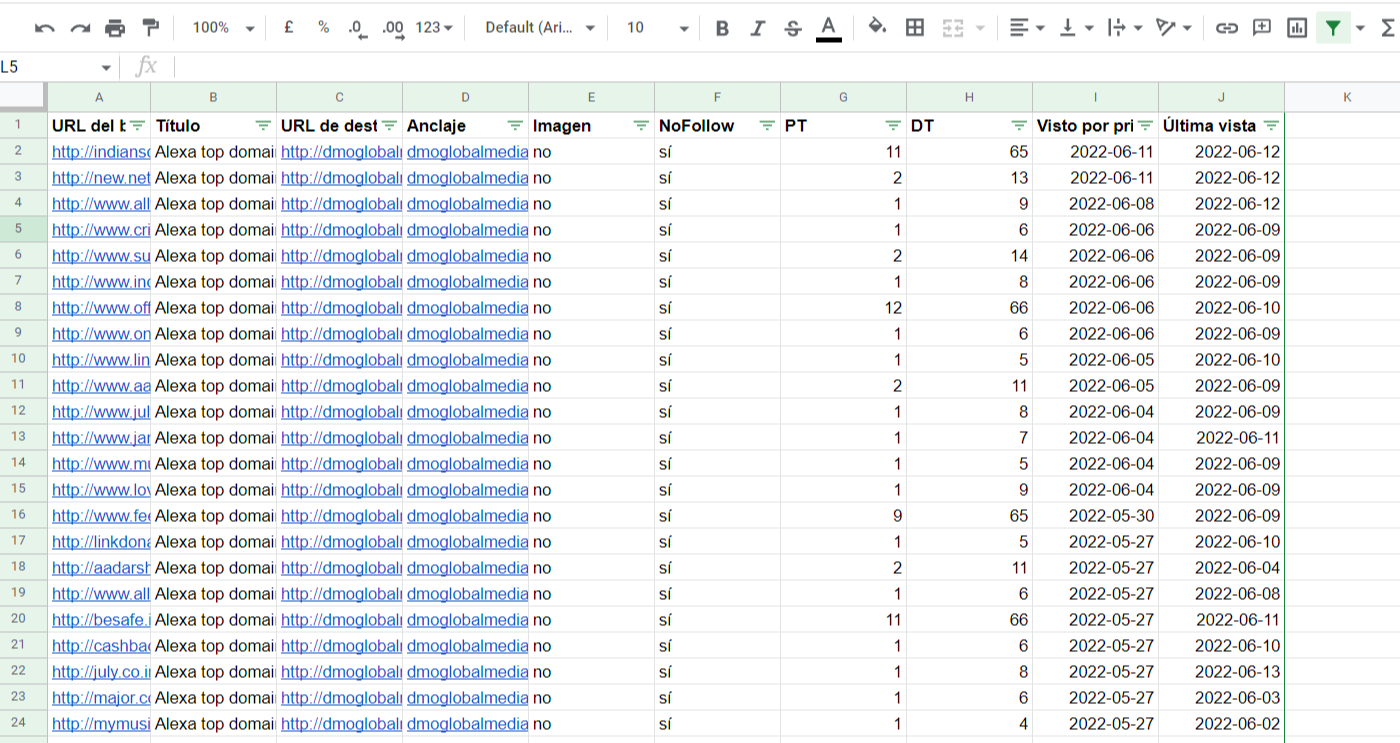 Como comprobar ver los backlinks de una página descargar excel