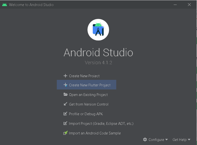 Tela inicial Android Studio