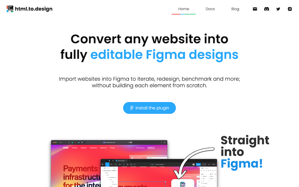 html to design Figma plugin AI. homepage screenshot
