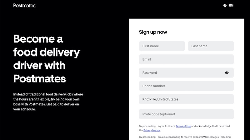 Postmates home page