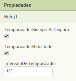 Propiedades reloj app inventor 2