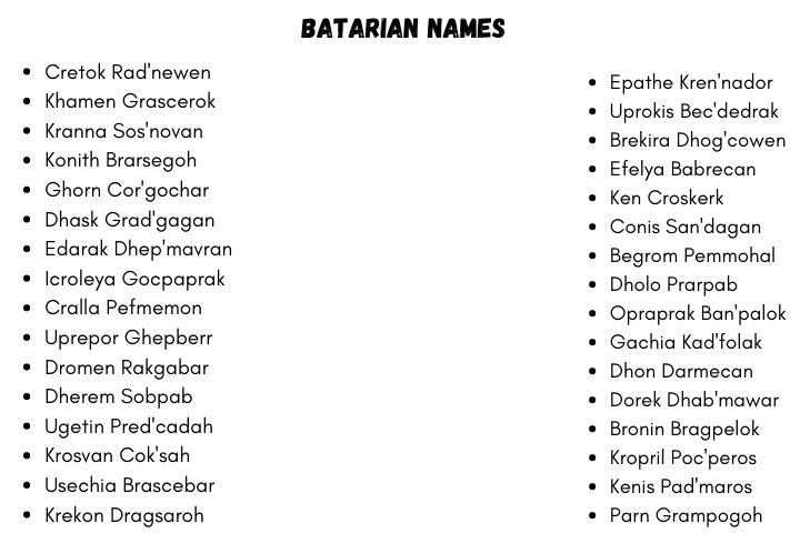 Batarian Names