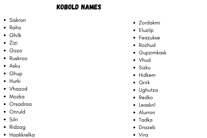 Pathfinder Kobold Names