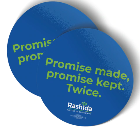 Image of round Promise made, promise kept twice. stickers