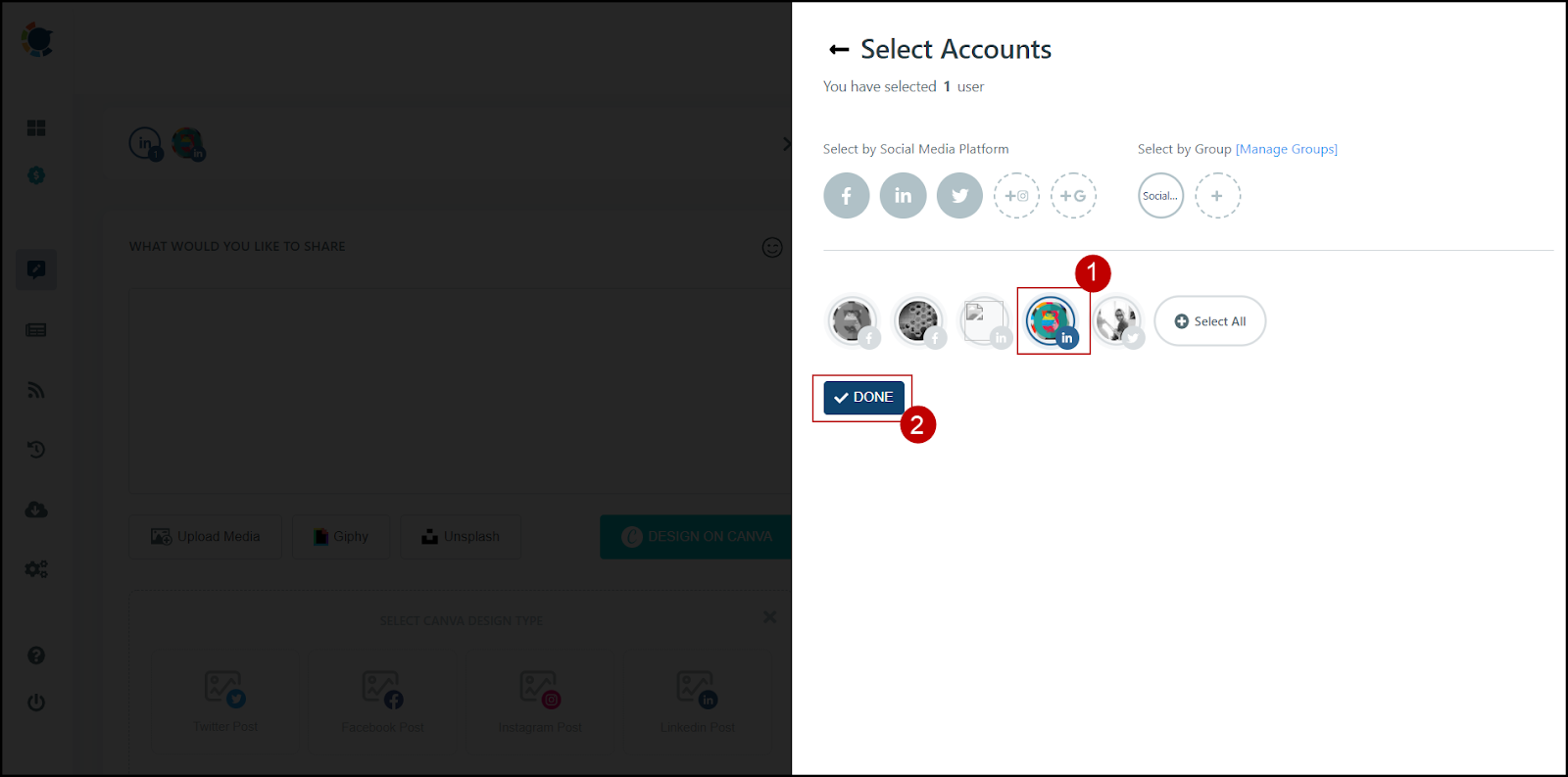You can select multiple LinkedIn accounts.