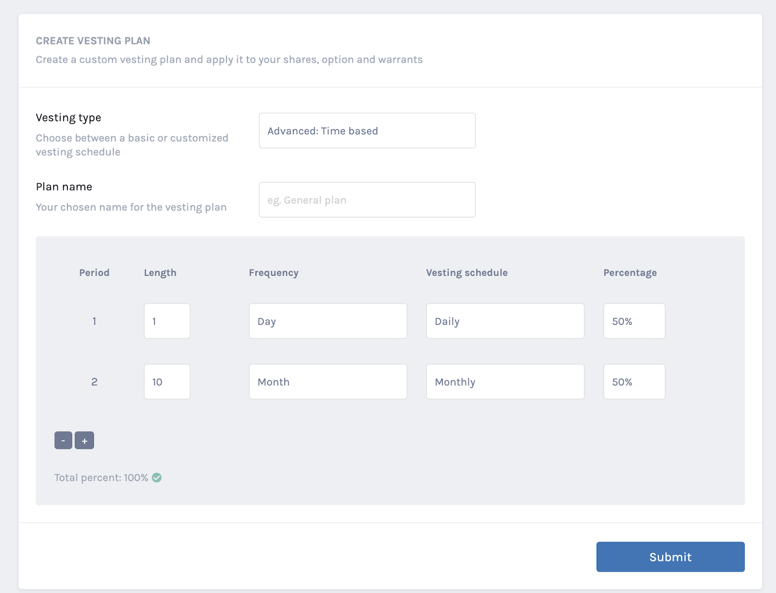 Create Time Based Vesting Plan 