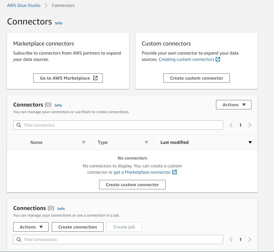 connectors tab in AWS Glue