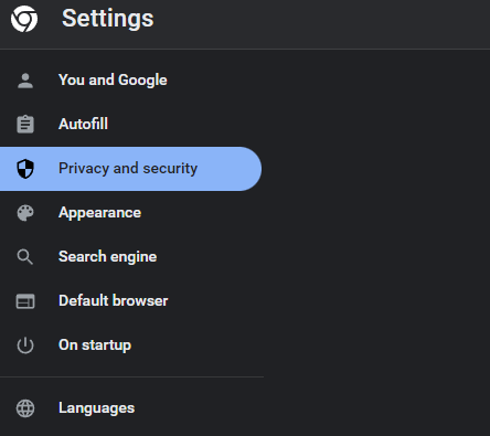 select privacy and security from settings