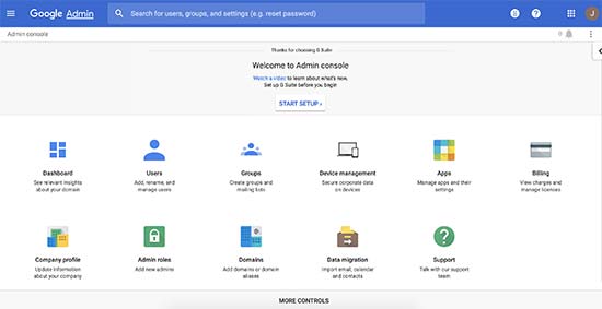 Painel de controle do administrador do G Suite
