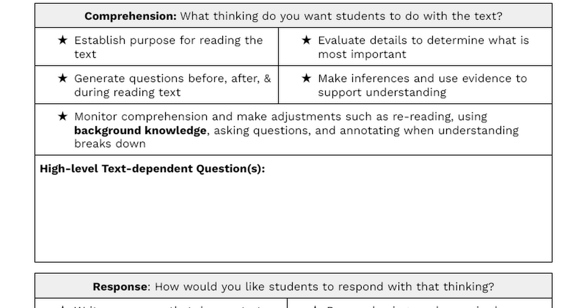 Critical Thinking Lesson Frame