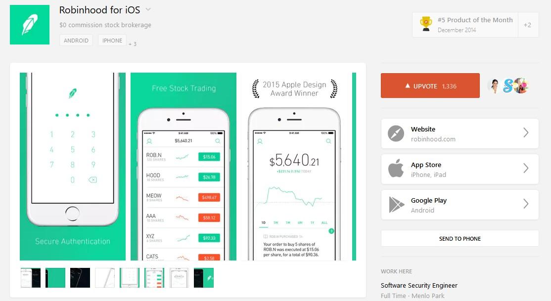 robinhood app on product hunt