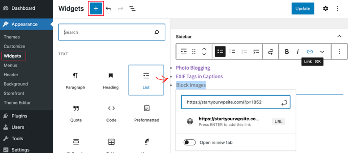 Apresentando postagens na barra lateral do WordPress usando um widget de lista