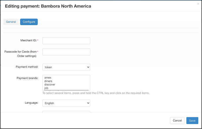 Configuration of Bambora Payment for CS-Cart system