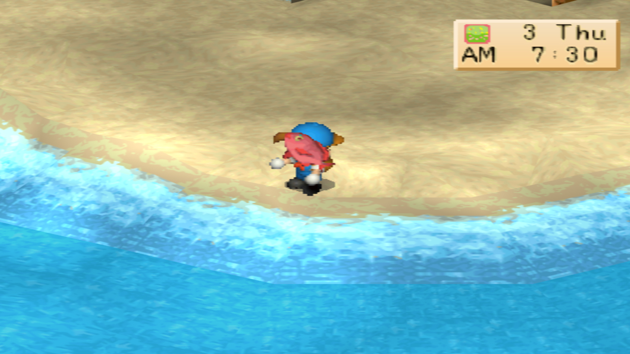 The player catches a sea bream. | Harvest Moon: Back to Nature